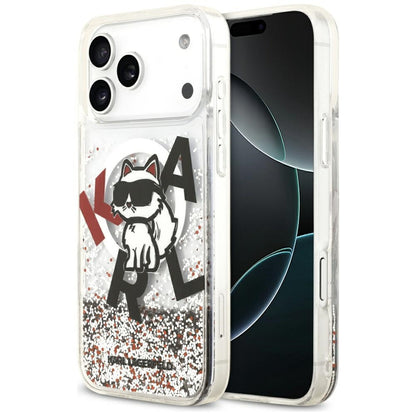 Калъф MagSafe за Apple iPhone 17 Pro Max, Karl Lagerfeld, Liquid Glitter Logo Choupette, Прозрачен