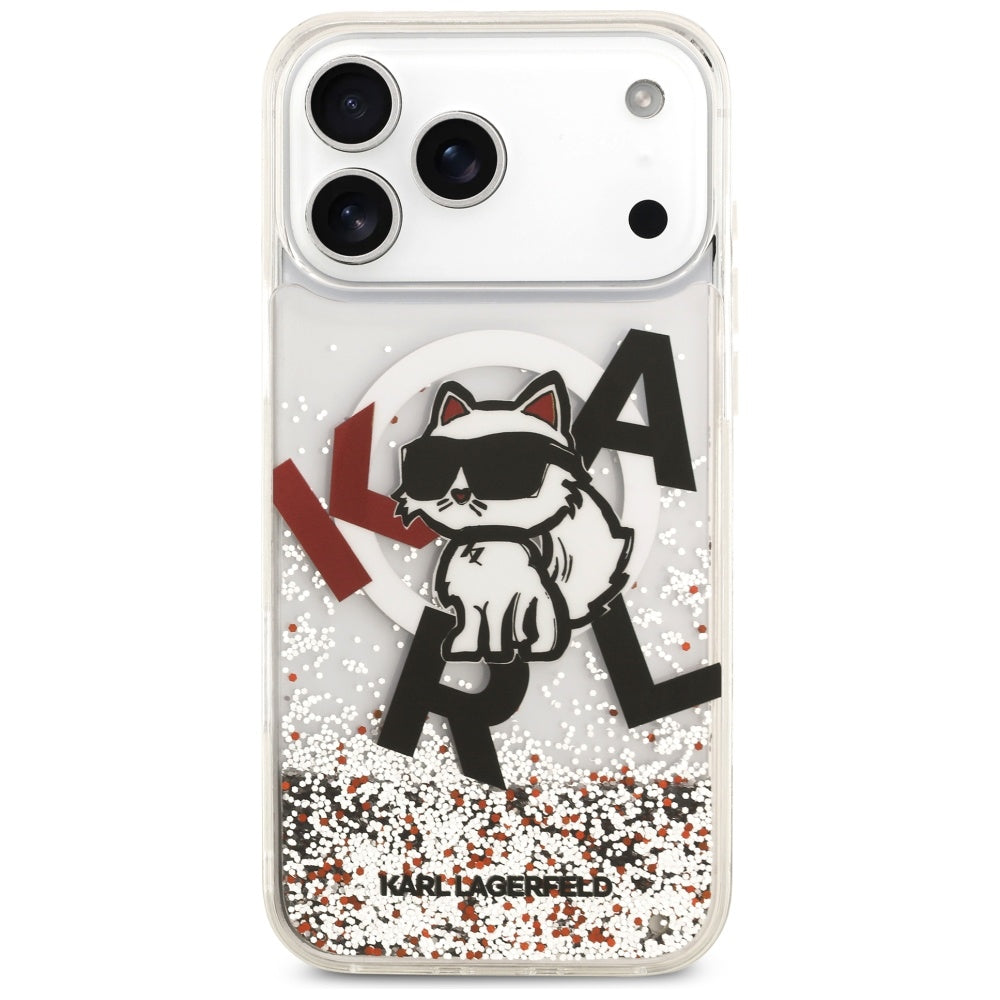 Калъф MagSafe за Apple iPhone 17 Pro Max, Karl Lagerfeld, Liquid Glitter Logo Choupette, Прозрачен