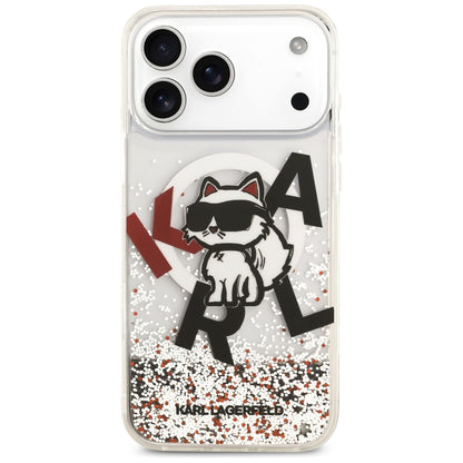 Калъф MagSafe за Apple iPhone 17 Pro Max, Karl Lagerfeld, Liquid Glitter Logo Choupette, Прозрачен
