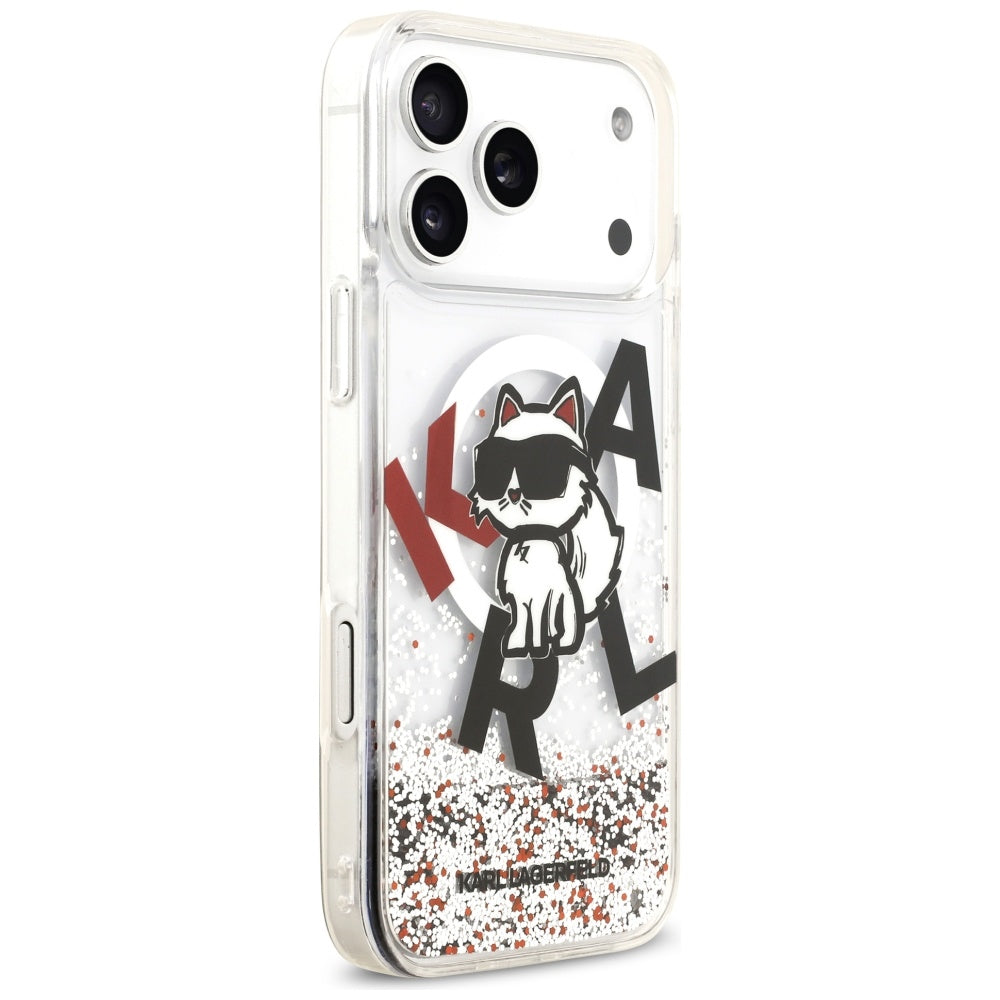Калъф MagSafe за Apple iPhone 17 Pro Max, Karl Lagerfeld, Liquid Glitter Logo Choupette, Прозрачен