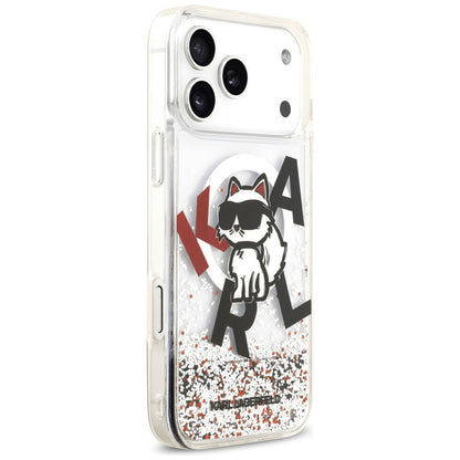 Калъф MagSafe за Apple iPhone 17 Pro Max, Karl Lagerfeld, Liquid Glitter Logo Choupette, Прозрачен