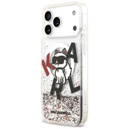Калъф MagSafe за Apple iPhone 17 Pro Max, Karl Lagerfeld, Liquid Glitter Logo Choupette, Прозрачен