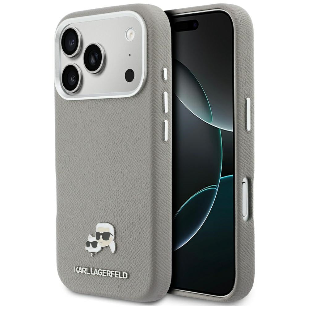 Калъф MagSafe за Apple iPhone 17 Pro Max, Karl Lagerfeld, Saffiano Karl & Choupette Pins, Сив