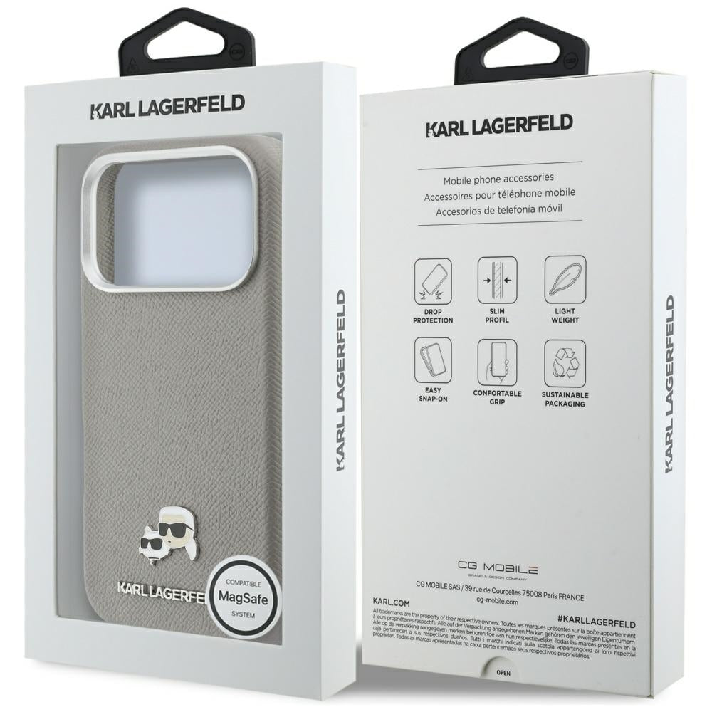Калъф MagSafe за Apple iPhone 17 Pro Max, Karl Lagerfeld, Saffiano Karl & Choupette Pins, Сив
