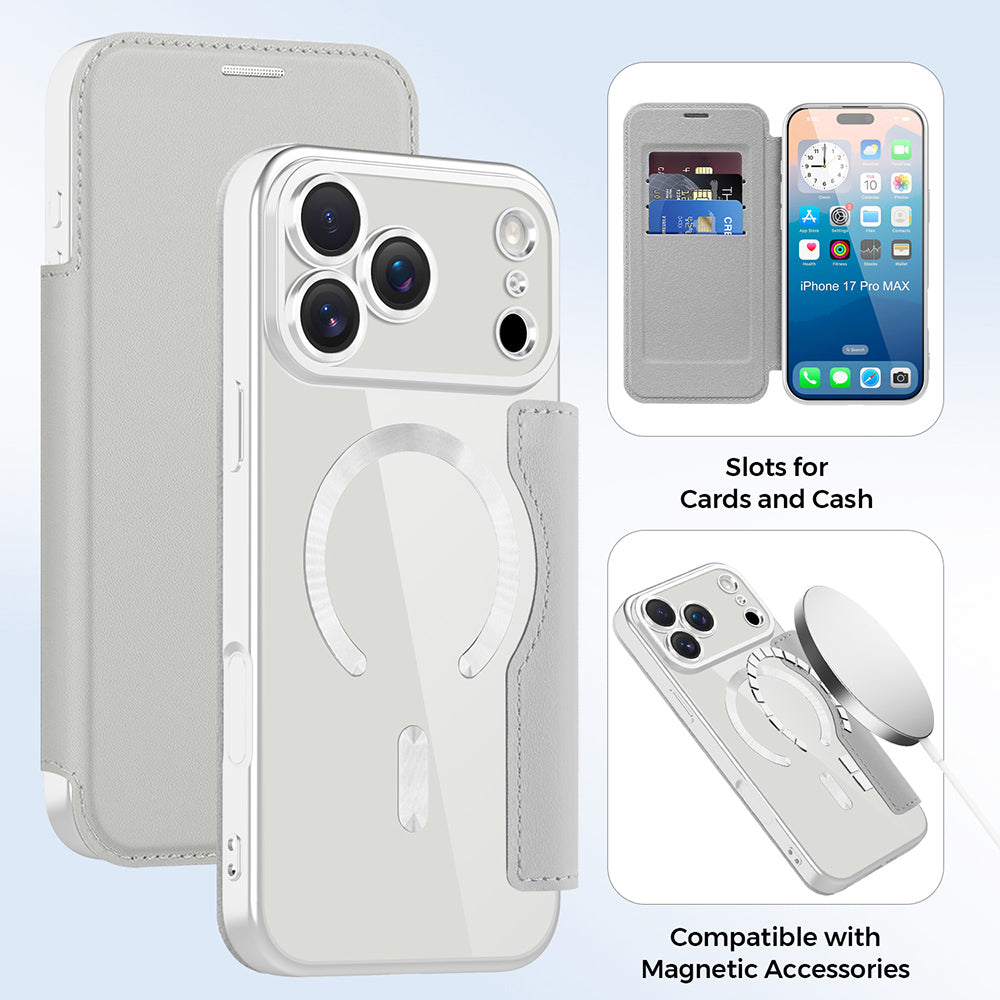 Калъф MagSafe за Apple iPhone 17 Pro Max, Techsuit, SmartMag Book, Сив