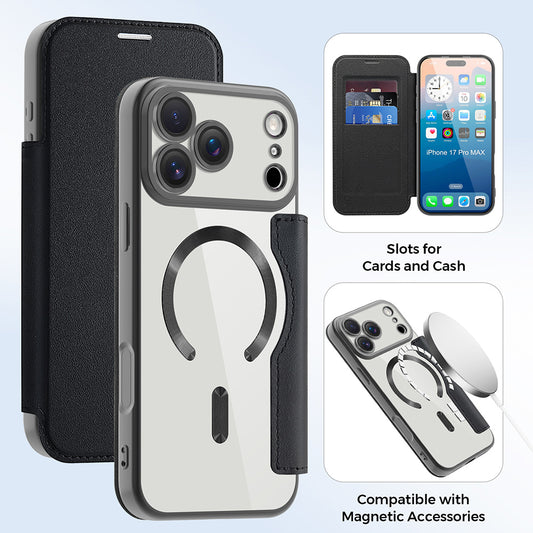 Калъф MagSafe за Apple iPhone 17 Pro Max, Techsuit, SmartMag Book, Черен