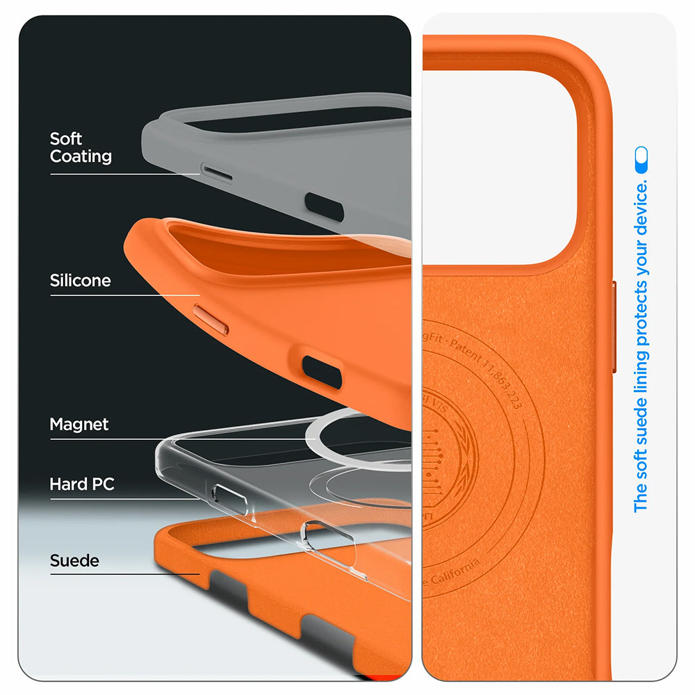 Калъф MagSafe за Apple iPhone 17 Pro, Spigen, Silicone Fit, Оранжев ACS11379