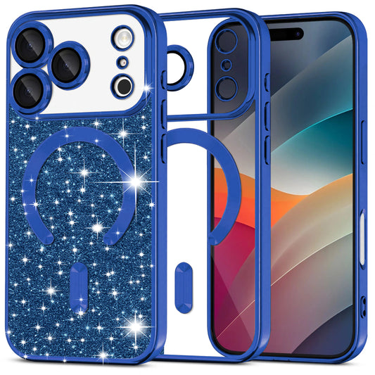Калъф MagSafe за Apple iPhone 17 Pro, Techsuit, Luxury Glitter, Син