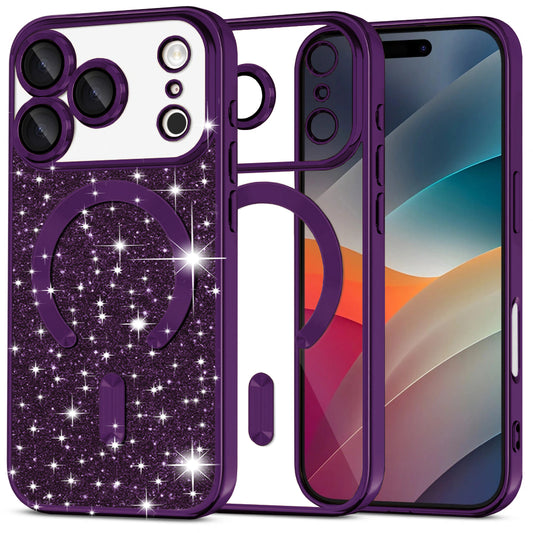 Калъф MagSafe за Apple iPhone 17 Pro, Techsuit, Luxury Glitter, Тъмно лилав