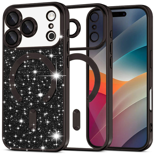 Калъф MagSafe за Apple iPhone 17 Pro, Techsuit, Luxury Glitter, Черен