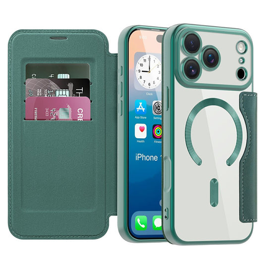 Калъф MagSafe за Apple iPhone 17 Pro, Techsuit, SmartMag Book, Зелен