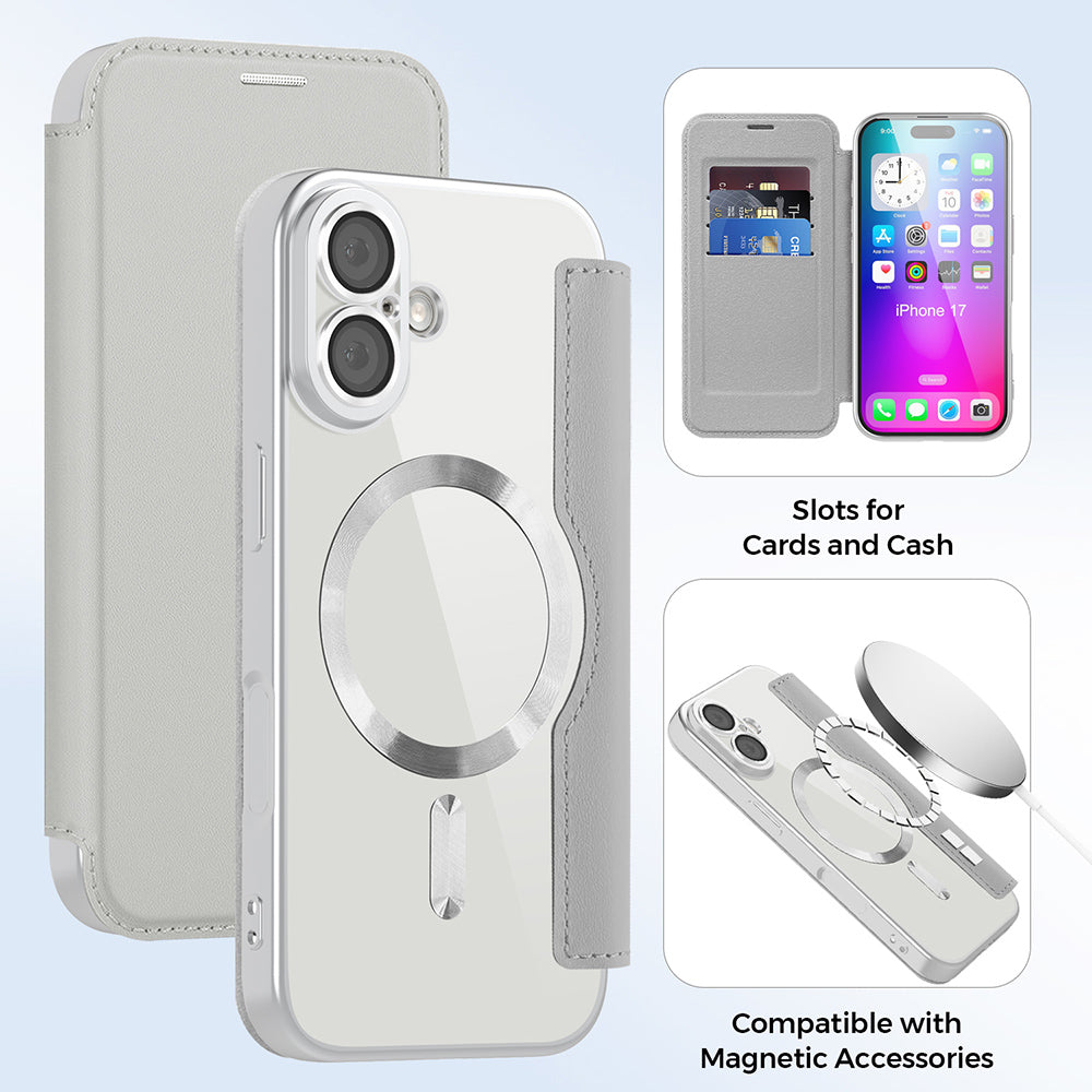 Калъф MagSafe за Apple iPhone 17, Techsuit, SmartMag Book, Сив