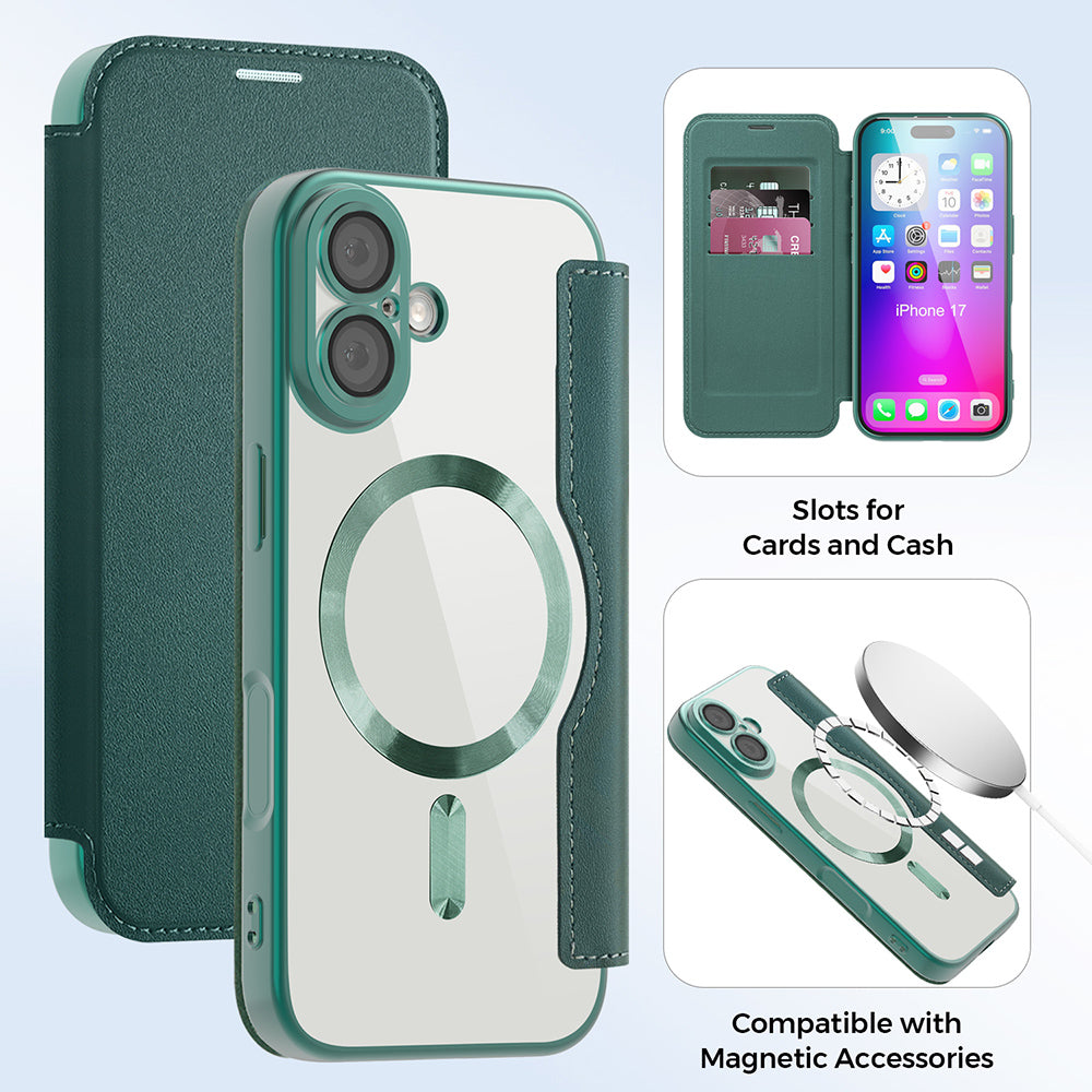Калъф MagSafe за Apple iPhone 17, Techsuit, SmartMag Book, Зелен