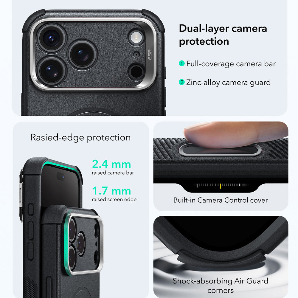 Калъф MagSafe за Apple iPhone 18 Pro / 17 Pro, ESR, Cyber Armor Kickstand, Черен