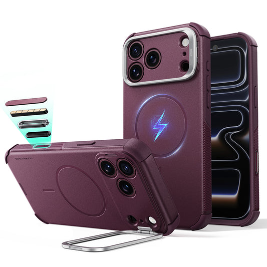 Калъф MagSafe за Apple iPhone 18 Pro / 17 Pro, ESR, Cyber Armor Kickstand, Тъмночервен сатен