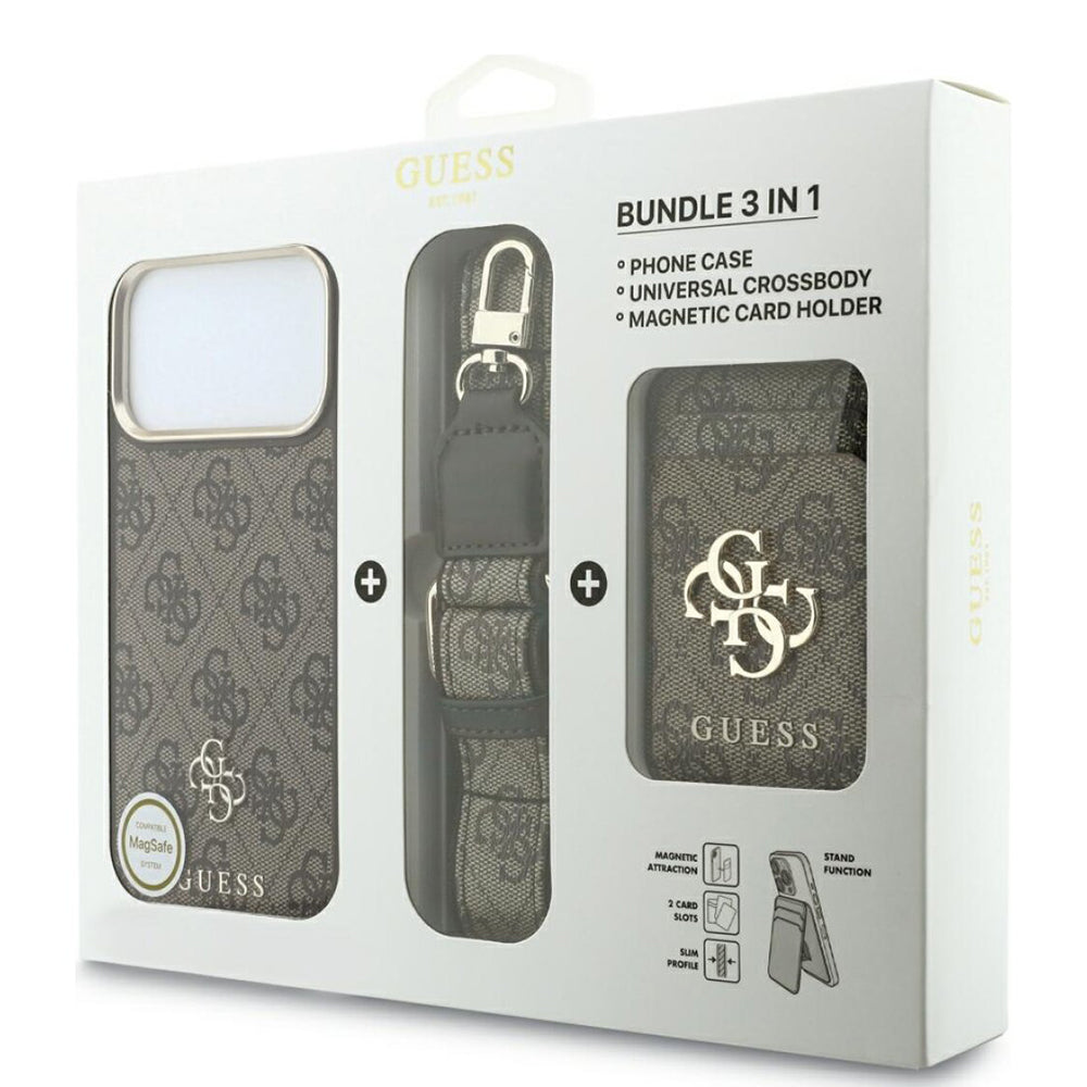 Калъф MagSafe за Apple iPhone 18 Pro / 17 Pro, Guess, 4G Cardslot & Big Strap, кафяво
