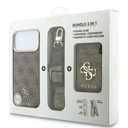 Калъф MagSafe за Apple iPhone 18 Pro / 17 Pro, Guess, 4G Cardslot & Big Strap, кафяво