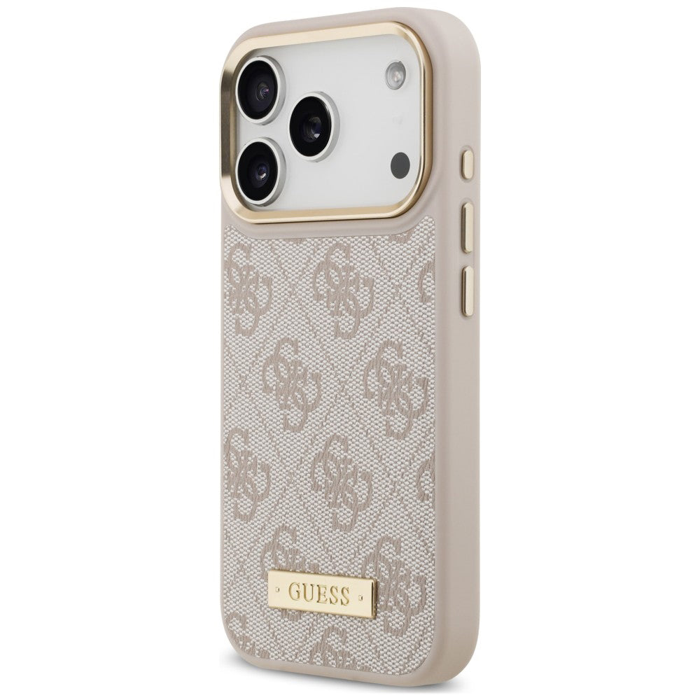 Калъф MagSafe за Apple iPhone 18 Pro / 17 Pro, Guess, 4G Logo Plate, розов