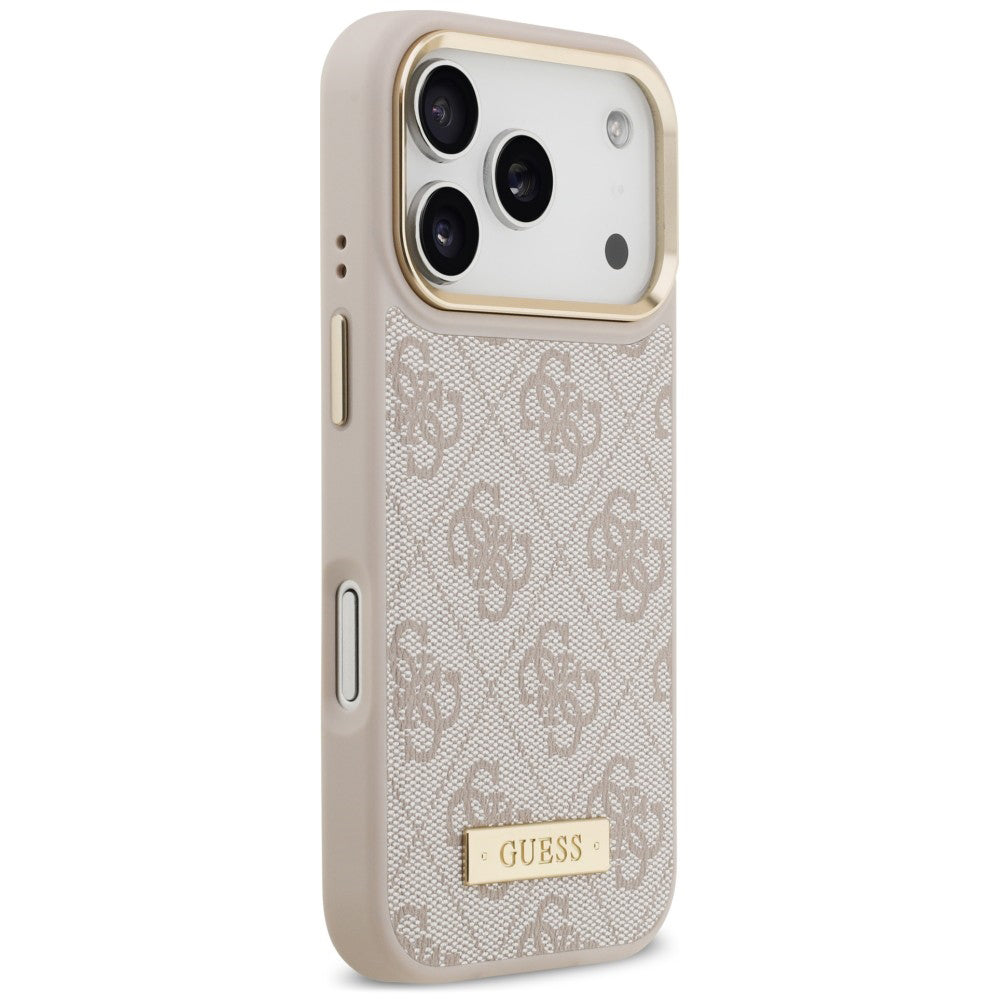 Калъф MagSafe за Apple iPhone 18 Pro / 17 Pro, Guess, 4G Logo Plate, розов