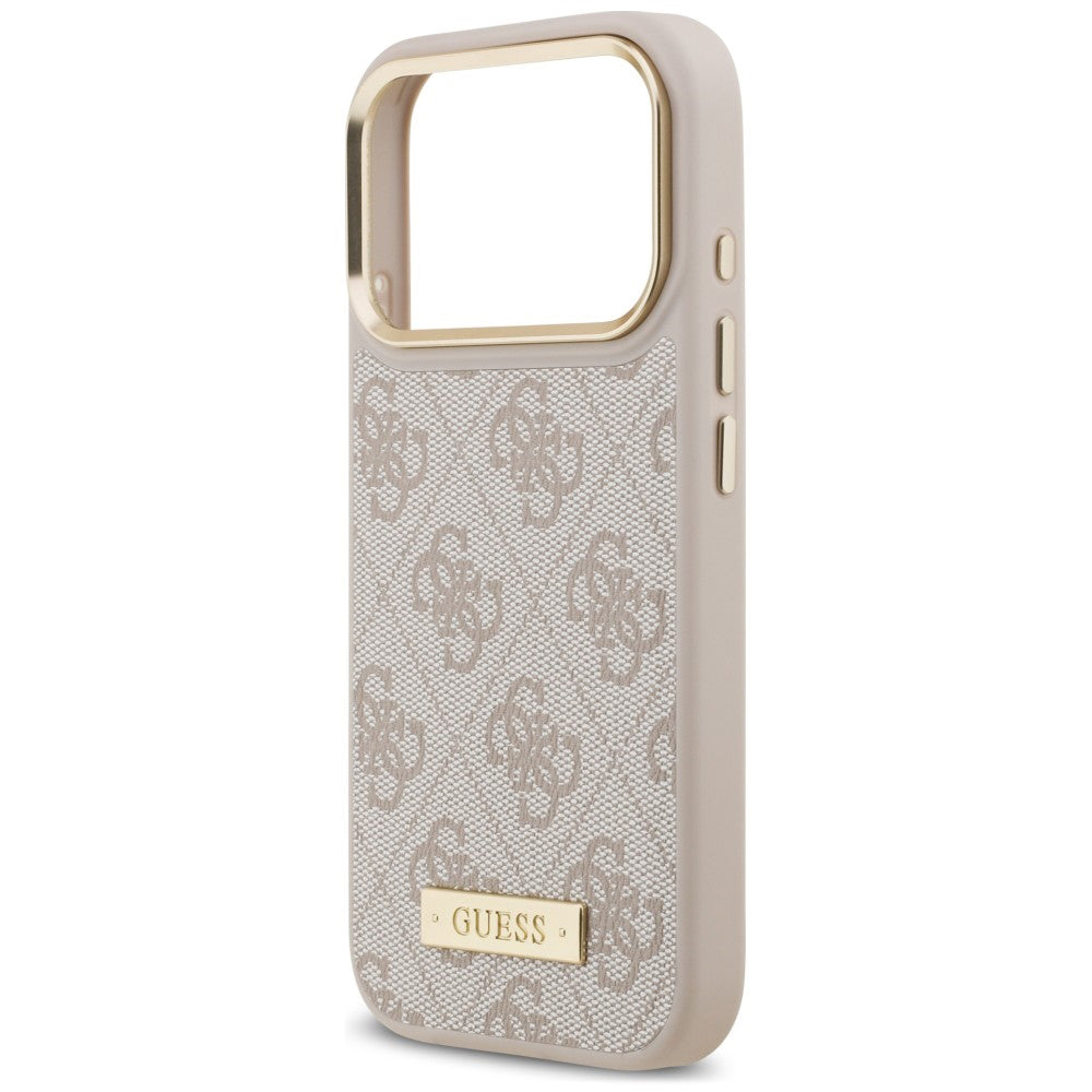 Калъф MagSafe за Apple iPhone 18 Pro / 17 Pro, Guess, 4G Logo Plate, розов