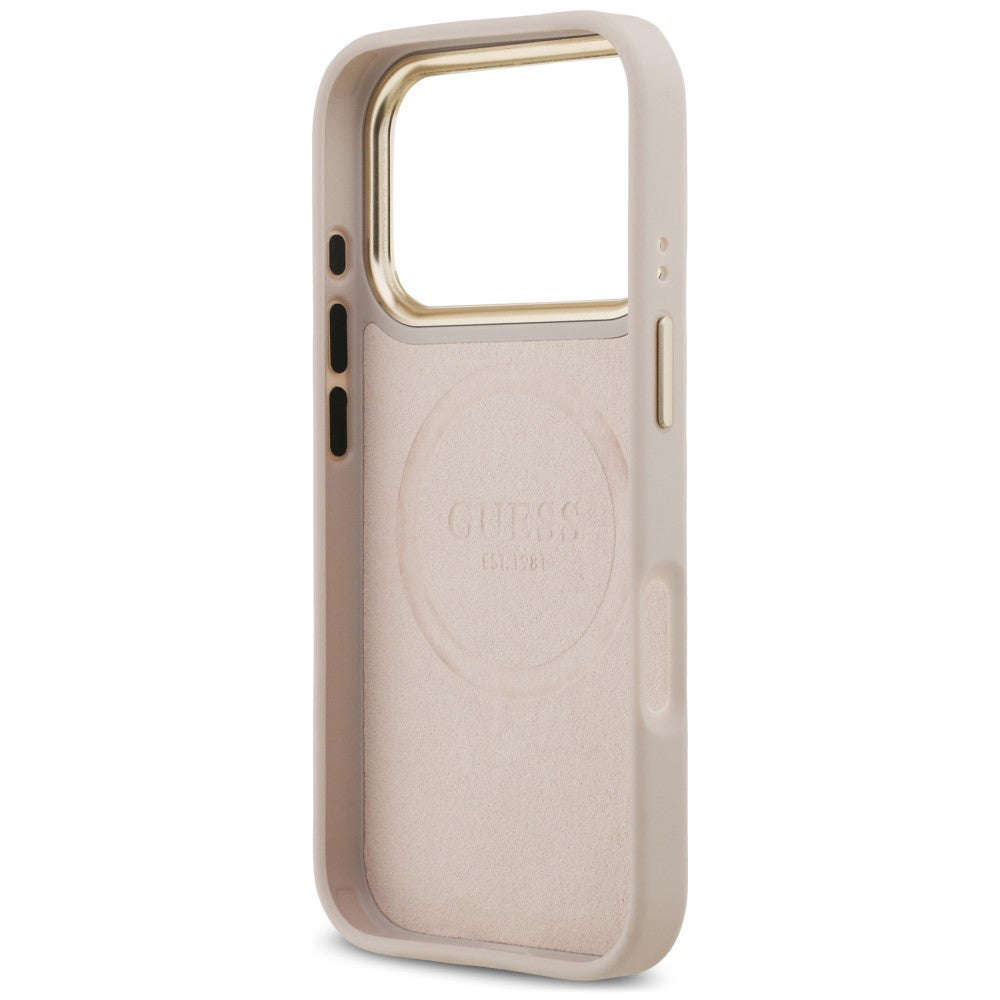 Калъф MagSafe за Apple iPhone 18 Pro / 17 Pro, Guess, 4G Logo Plate, розов