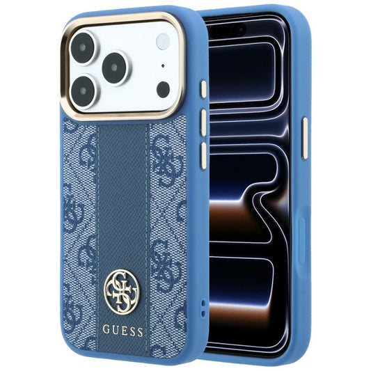 Калъф MagSafe за Apple iPhone 18 Pro / 17 Pro, Guess, 4G Stripe Round Classic Logo, Син