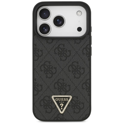 Калъф MagSafe за Apple iPhone 18 Pro / 17 Pro, Guess, 4G Triangle Strass, Черен