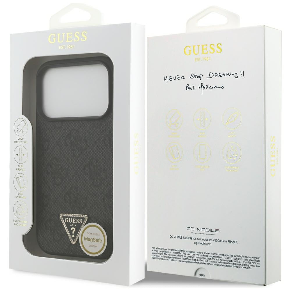 Калъф MagSafe за Apple iPhone 18 Pro / 17 Pro, Guess, 4G Triangle Strass, Черен