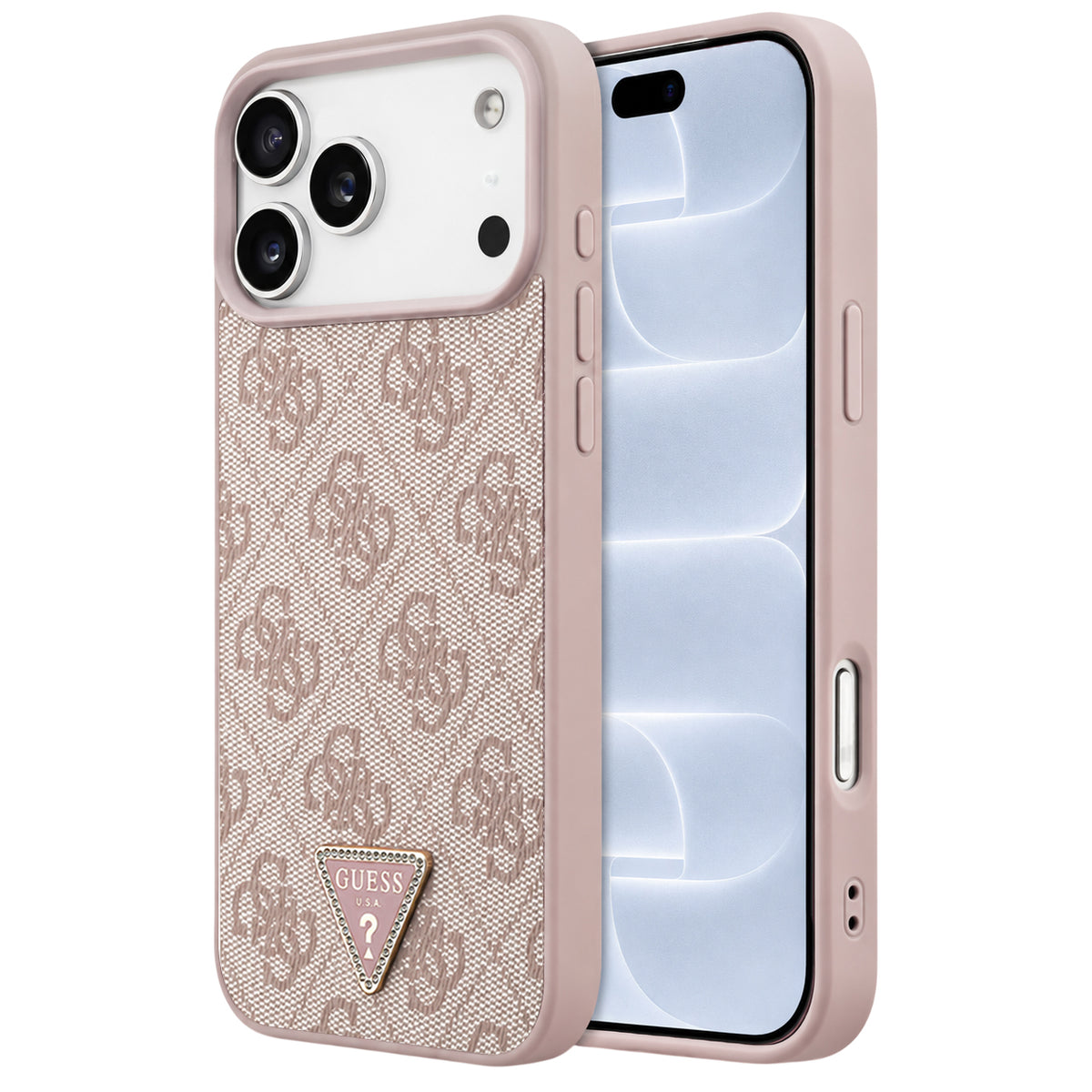 Калъф MagSafe за Apple iPhone 18 Pro / 17 Pro, Guess, 4G Triangle Strass, Розов