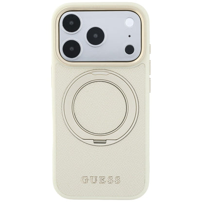 Калъф MagSafe за Apple iPhone 18 Pro / 17 Pro, Guess, Grained Ring Stand 360 Classic, бежов