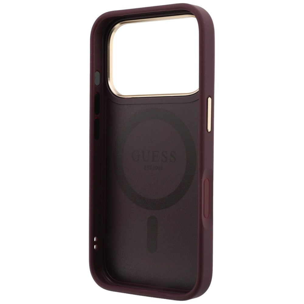 Калъф MagSafe за Apple iPhone 18 Pro / 17 Pro, Guess, Grained Ring Stand 360 Classic, бордо