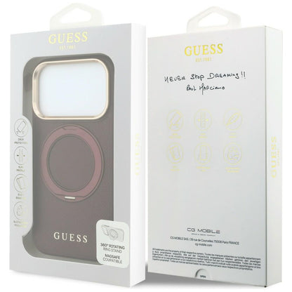 Калъф MagSafe за Apple iPhone 18 Pro / 17 Pro, Guess, Grained Ring Stand 360 Classic, бордо