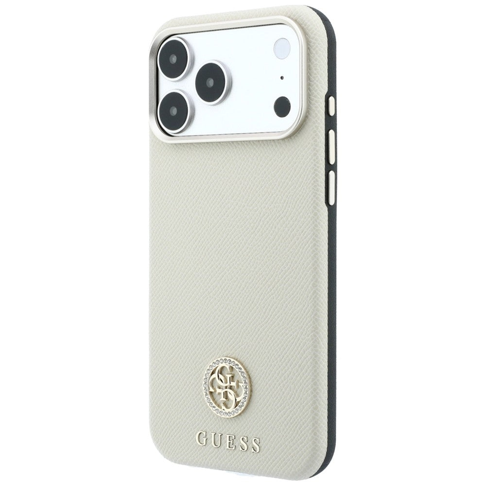 MagSafe Case for Apple iPhone 18 Pro / 17 Pro, Guess, Grained Round Strass Logo, Beige