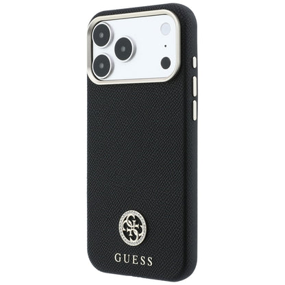 Калъф MagSafe за Apple iPhone 18 Pro / 17 Pro, Guess, зърнест кръгъл логотип с кристали, черен