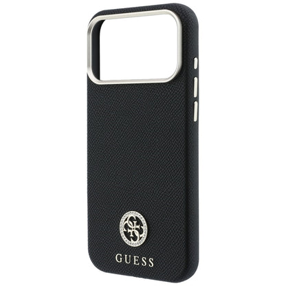 Калъф MagSafe за Apple iPhone 18 Pro / 17 Pro, Guess, зърнест кръгъл логотип с кристали, черен
