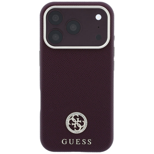 MagSafe Case for Apple iPhone 18 Pro / 17 Pro, Guess, Grained Round Strass Logo, Burgundy
