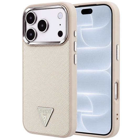 Калъф MagSafe за Apple iPhone 18 Pro / 17 Pro, Guess, Гранулирано триъгълно лого, Бежов