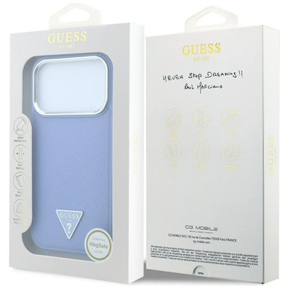 MagSafe Case for Apple iPhone 18 Pro / 17 Pro, Guess, Grained Triangle Logo, Blue