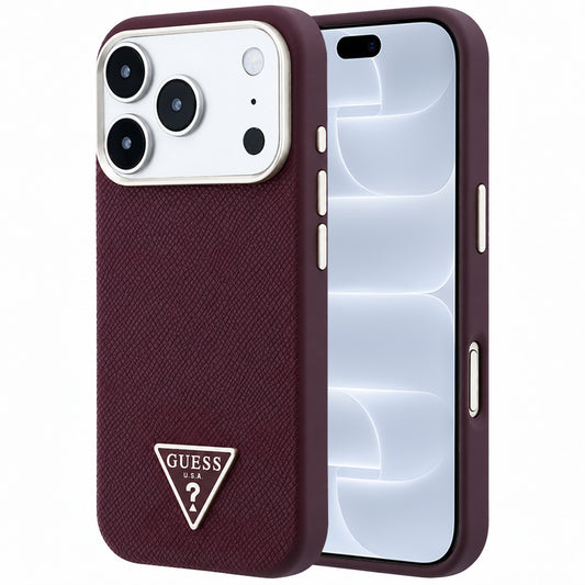 Калъф MagSafe за Apple iPhone 18 Pro / 17 Pro, Guess, Гранулирано триъгълно лого, Бордо