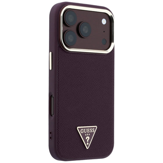 Калъф MagSafe за Apple iPhone 18 Pro / 17 Pro, Guess, Гранулирано триъгълно лого, Бордо