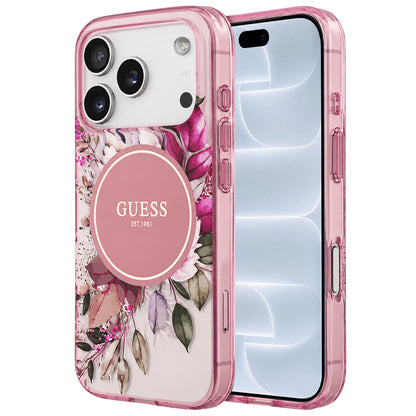Калъф MagSafe за Apple iPhone 18 Pro / 17 Pro, Guess, IML Flower & Tonal Circle, розов