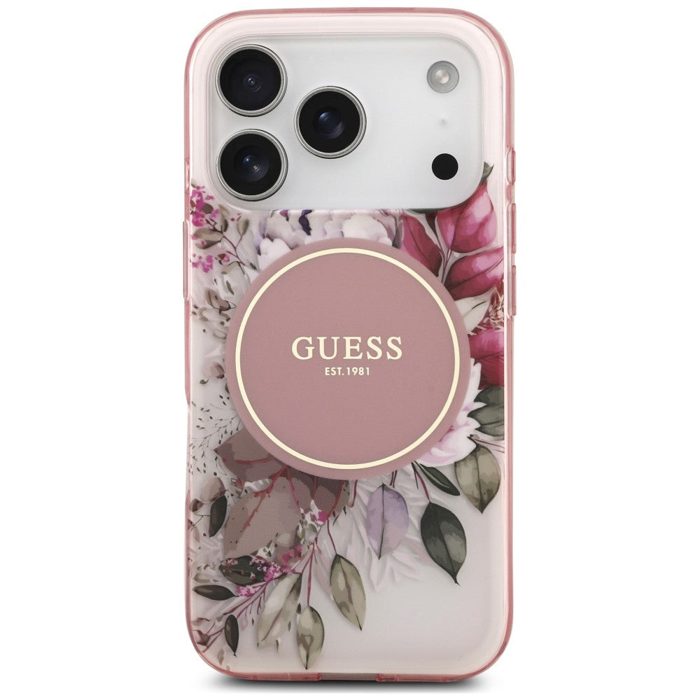 Калъф MagSafe за Apple iPhone 18 Pro / 17 Pro, Guess, IML Flower & Tonal Circle, розов