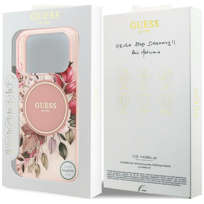 Калъф MagSafe за Apple iPhone 18 Pro / 17 Pro, Guess, IML Flower & Tonal Circle, розов