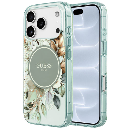 Калъф MagSafe за Apple iPhone 18 Pro / 17 Pro, Guess, IML Flower & Tonal Circle, зелен