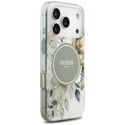 MagSafe Case for Apple iPhone 18 Pro / 17 Pro, Guess, IML Flower & Tonal Circle, Green