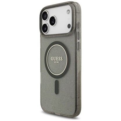 Калъф MagSafe за Apple iPhone 18 Pro / 17 Pro, Guess, IML Glitter with Pearl Strap, черен