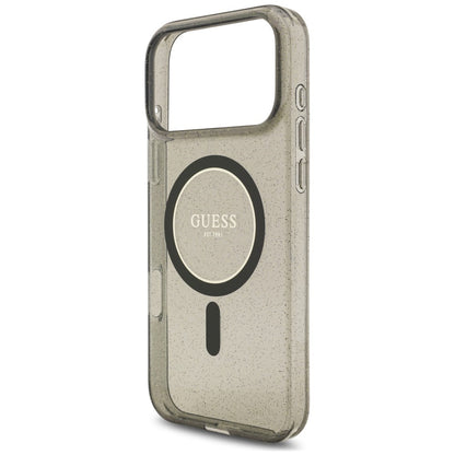Калъф MagSafe за Apple iPhone 18 Pro / 17 Pro, Guess, IML Glitter with Pearl Strap, черен