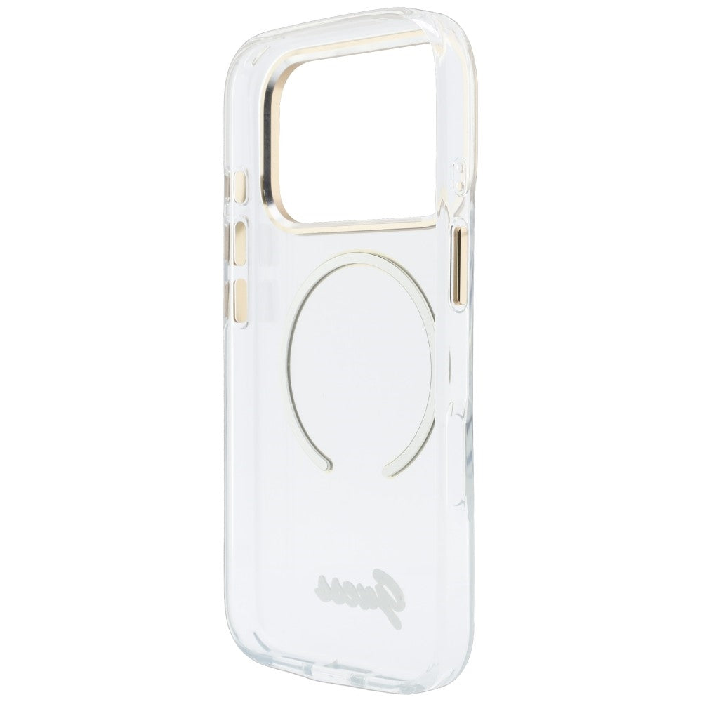 Калъф MagSafe за Apple iPhone 18 Pro / 17 Pro, Guess, IML Script Metal, прозрачен