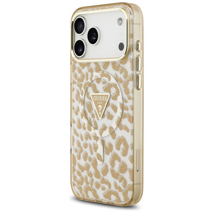 Калъф MagSafe за Apple iPhone 18 Pro / 17 Pro, Guess, Leopard Glitter Triangle Logo, Кафяв