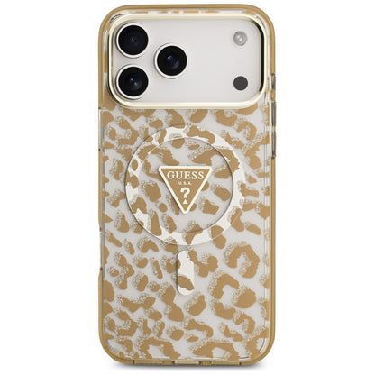 Калъф MagSafe за Apple iPhone 18 Pro / 17 Pro, Guess, Leopard Glitter Triangle Logo, Кафяв